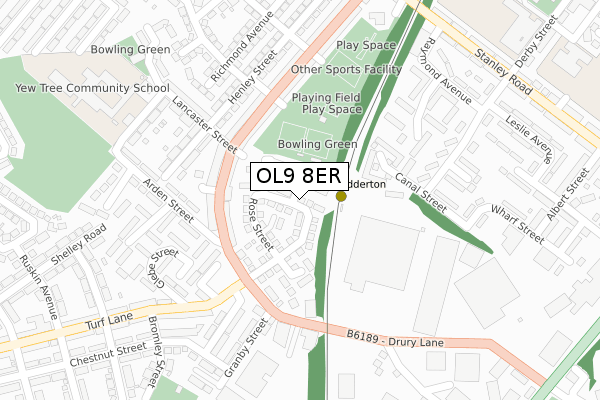 OL9 8ER map - large scale - OS Open Zoomstack (Ordnance Survey)