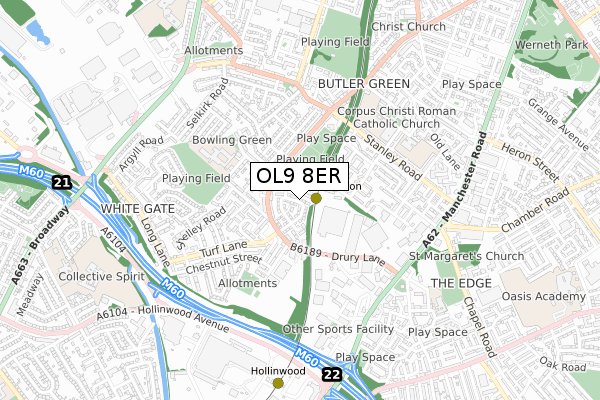 OL9 8ER map - small scale - OS Open Zoomstack (Ordnance Survey)