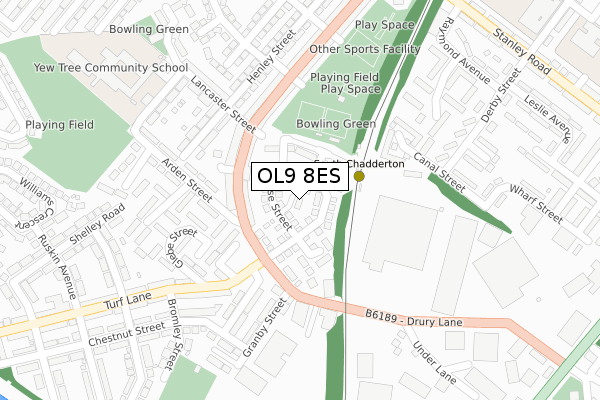 OL9 8ES map - large scale - OS Open Zoomstack (Ordnance Survey)