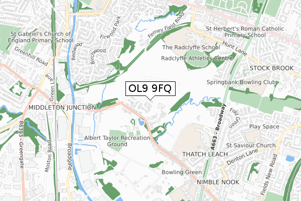 OL9 9FQ map - small scale - OS Open Zoomstack (Ordnance Survey)