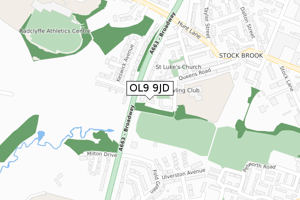 OL9 9JD map - large scale - OS Open Zoomstack (Ordnance Survey)