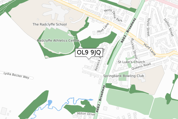 OL9 9JQ map - large scale - OS Open Zoomstack (Ordnance Survey)