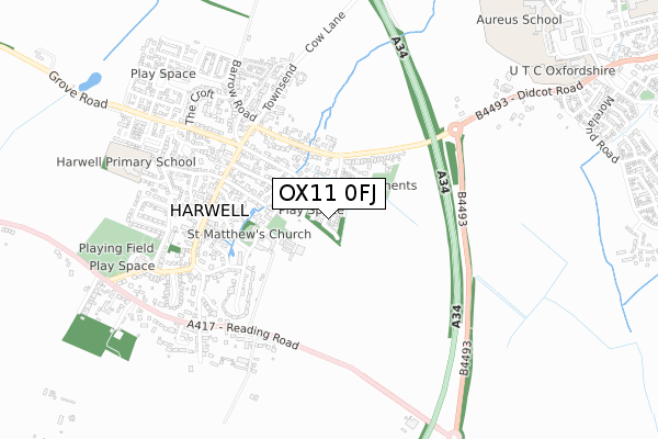 OX11 0FJ map - small scale - OS Open Zoomstack (Ordnance Survey)