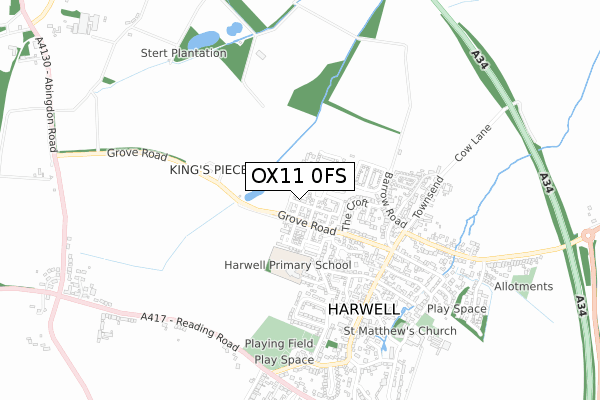 OX11 0FS map - small scale - OS Open Zoomstack (Ordnance Survey)