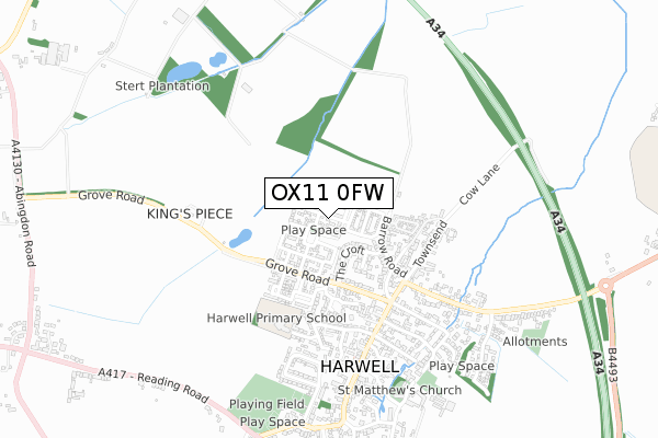 OX11 0FW map - small scale - OS Open Zoomstack (Ordnance Survey)