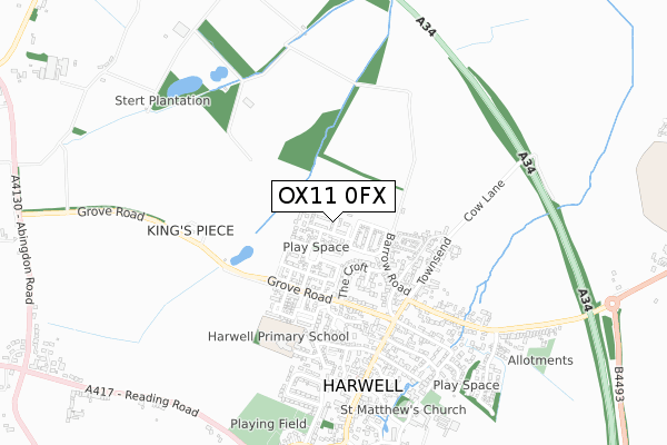 OX11 0FX map - small scale - OS Open Zoomstack (Ordnance Survey)