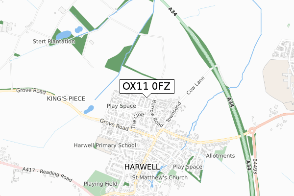 OX11 0FZ map - small scale - OS Open Zoomstack (Ordnance Survey)