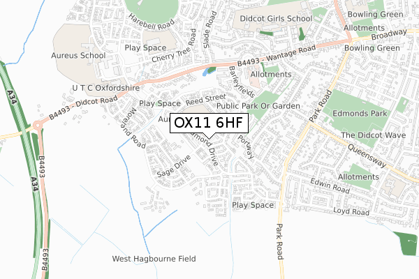 OX11 6HF map - small scale - OS Open Zoomstack (Ordnance Survey)