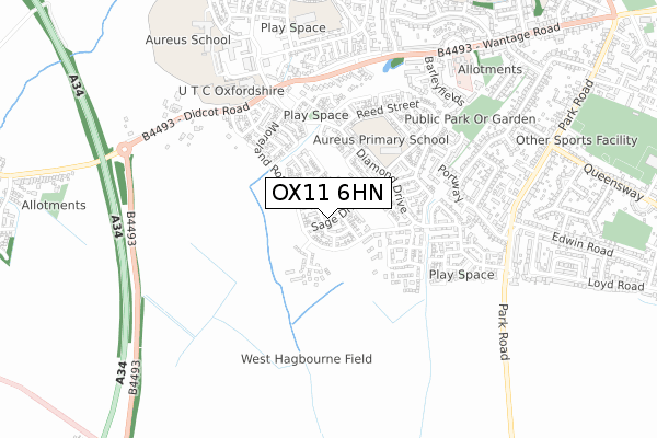 OX11 6HN map - small scale - OS Open Zoomstack (Ordnance Survey)