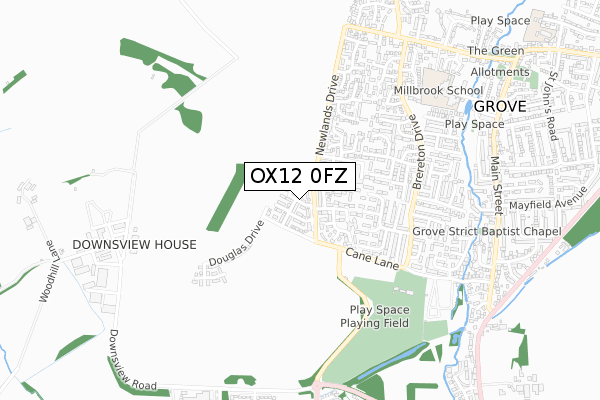 OX12 0FZ map - small scale - OS Open Zoomstack (Ordnance Survey)