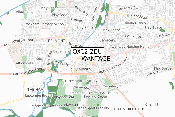 OX12 2EU map - small scale - OS Open Zoomstack (Ordnance Survey)