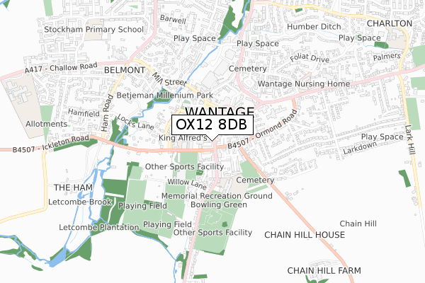 OX12 8DB map - small scale - OS Open Zoomstack (Ordnance Survey)