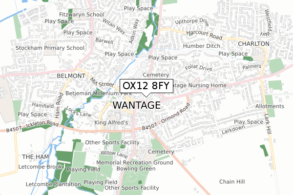 OX12 8FY map - small scale - OS Open Zoomstack (Ordnance Survey)