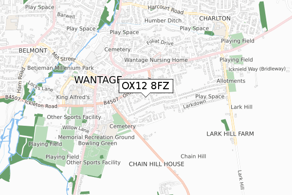 OX12 8FZ map - small scale - OS Open Zoomstack (Ordnance Survey)