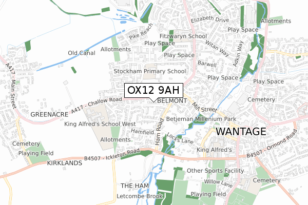 OX12 9AH map - small scale - OS Open Zoomstack (Ordnance Survey)