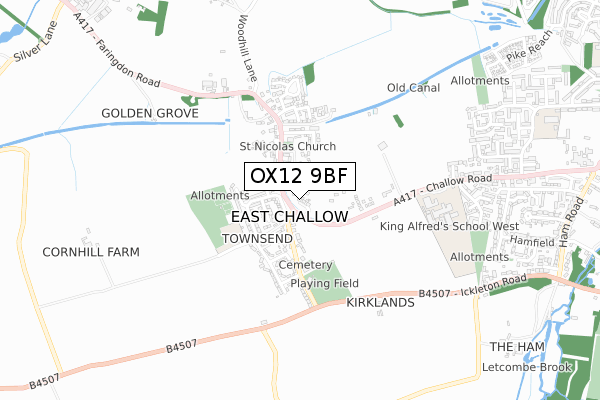 OX12 9BF map - small scale - OS Open Zoomstack (Ordnance Survey)