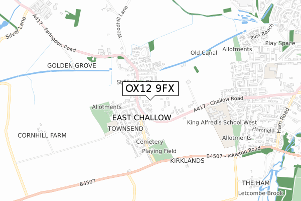 OX12 9FX map - small scale - OS Open Zoomstack (Ordnance Survey)