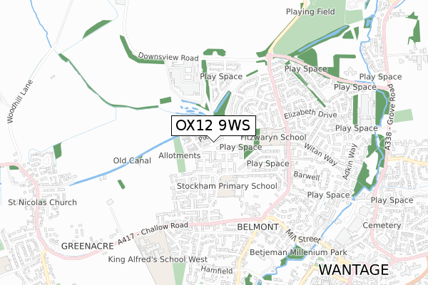 OX12 9WS map - small scale - OS Open Zoomstack (Ordnance Survey)