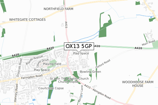 OX13 5GP map - small scale - OS Open Zoomstack (Ordnance Survey)