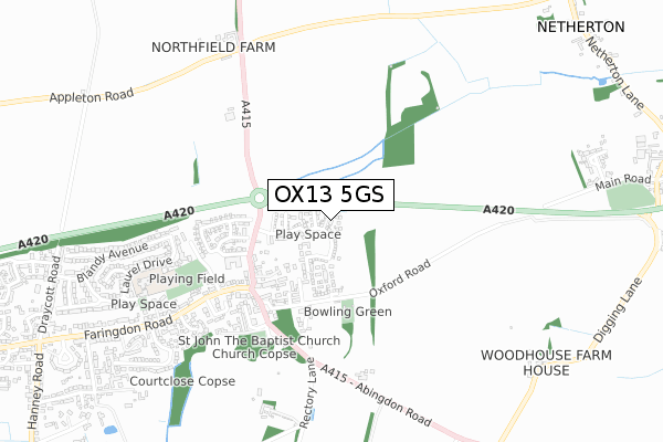 OX13 5GS map - small scale - OS Open Zoomstack (Ordnance Survey)