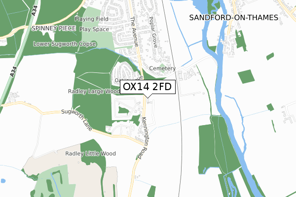 OX14 2FD map - small scale - OS Open Zoomstack (Ordnance Survey)