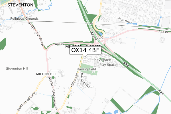 OX14 4BF map - small scale - OS Open Zoomstack (Ordnance Survey)