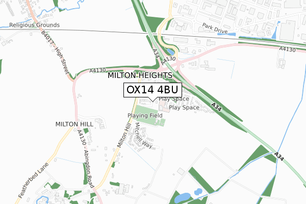 OX14 4BU map - small scale - OS Open Zoomstack (Ordnance Survey)