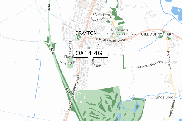 OX14 4GL map - small scale - OS Open Zoomstack (Ordnance Survey)