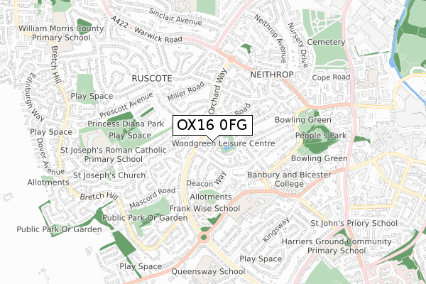 OX16 0FG map - small scale - OS Open Zoomstack (Ordnance Survey)