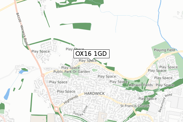 OX16 1GD map - small scale - OS Open Zoomstack (Ordnance Survey)