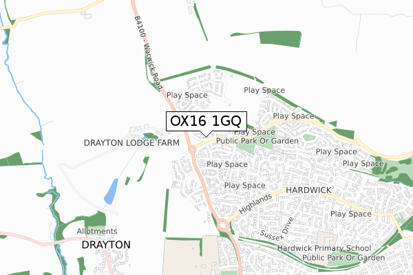 OX16 1GQ map - small scale - OS Open Zoomstack (Ordnance Survey)