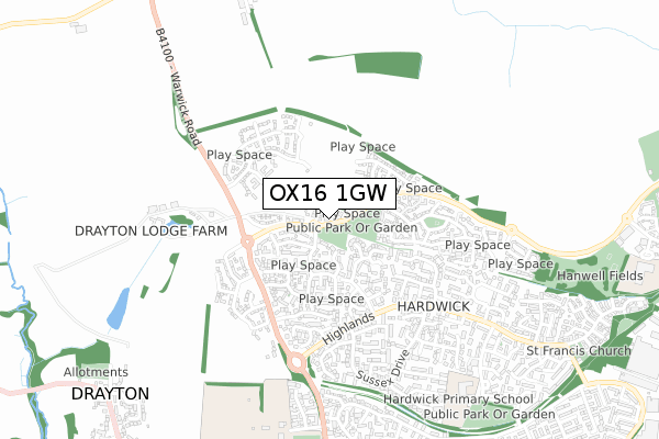 OX16 1GW map - small scale - OS Open Zoomstack (Ordnance Survey)