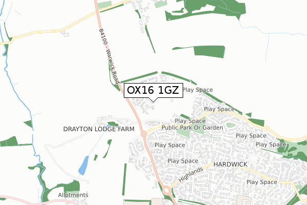 OX16 1GZ map - small scale - OS Open Zoomstack (Ordnance Survey)