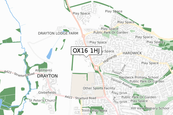 OX16 1HJ map - small scale - OS Open Zoomstack (Ordnance Survey)