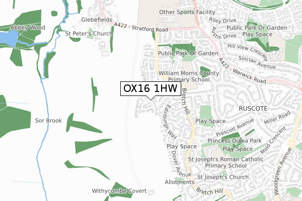 OX16 1HW map - small scale - OS Open Zoomstack (Ordnance Survey)