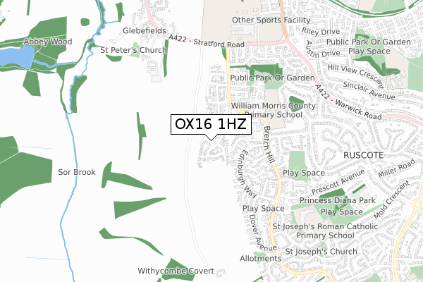 OX16 1HZ map - small scale - OS Open Zoomstack (Ordnance Survey)