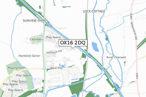 OX16 2DQ map - small scale - OS Open Zoomstack (Ordnance Survey)