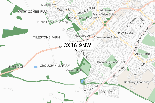 OX16 9NW map - small scale - OS Open Zoomstack (Ordnance Survey)