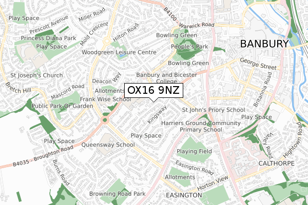 OX16 9NZ map - small scale - OS Open Zoomstack (Ordnance Survey)