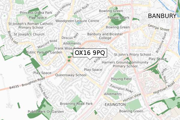 OX16 9PQ map - small scale - OS Open Zoomstack (Ordnance Survey)