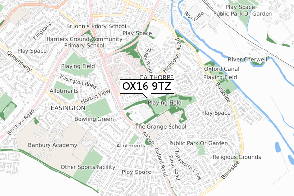 OX16 9TZ map - small scale - OS Open Zoomstack (Ordnance Survey)