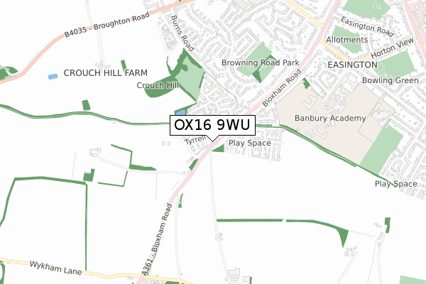 OX16 9WU map - small scale - OS Open Zoomstack (Ordnance Survey)