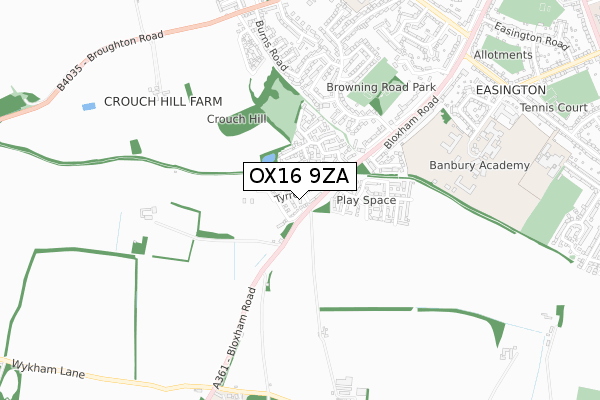 OX16 9ZA map - small scale - OS Open Zoomstack (Ordnance Survey)