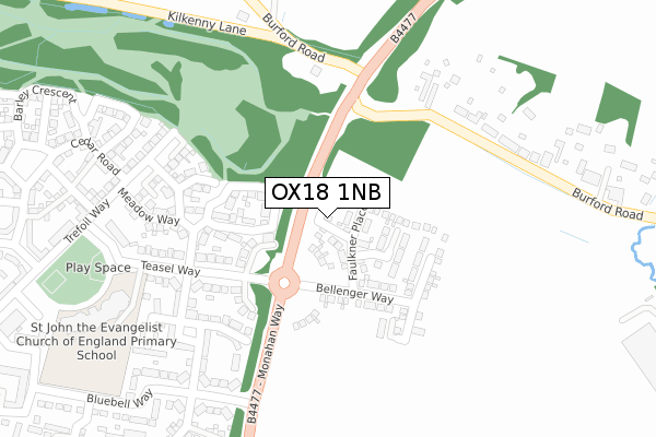 OX18 1NB map - large scale - OS Open Zoomstack (Ordnance Survey)