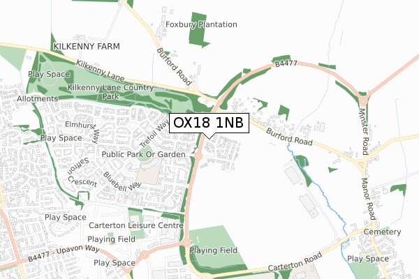 OX18 1NB map - small scale - OS Open Zoomstack (Ordnance Survey)