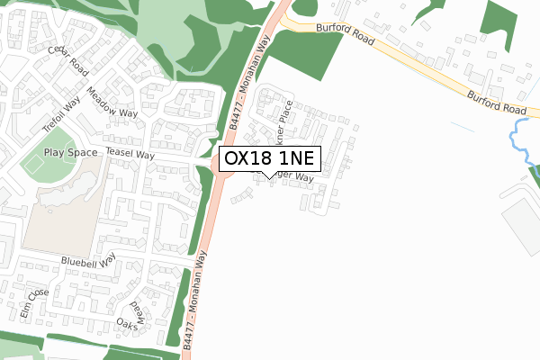 OX18 1NE map - large scale - OS Open Zoomstack (Ordnance Survey)