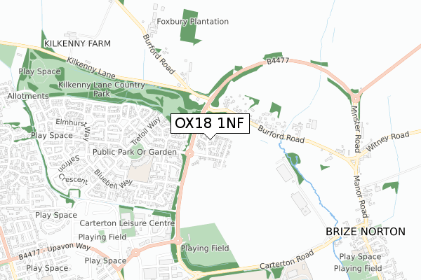 OX18 1NF map - small scale - OS Open Zoomstack (Ordnance Survey)