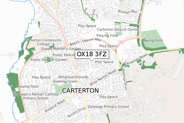 OX18 3FZ map - small scale - OS Open Zoomstack (Ordnance Survey)