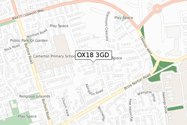 OX18 3GD map - large scale - OS Open Zoomstack (Ordnance Survey)