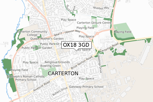 OX18 3GD map - small scale - OS Open Zoomstack (Ordnance Survey)